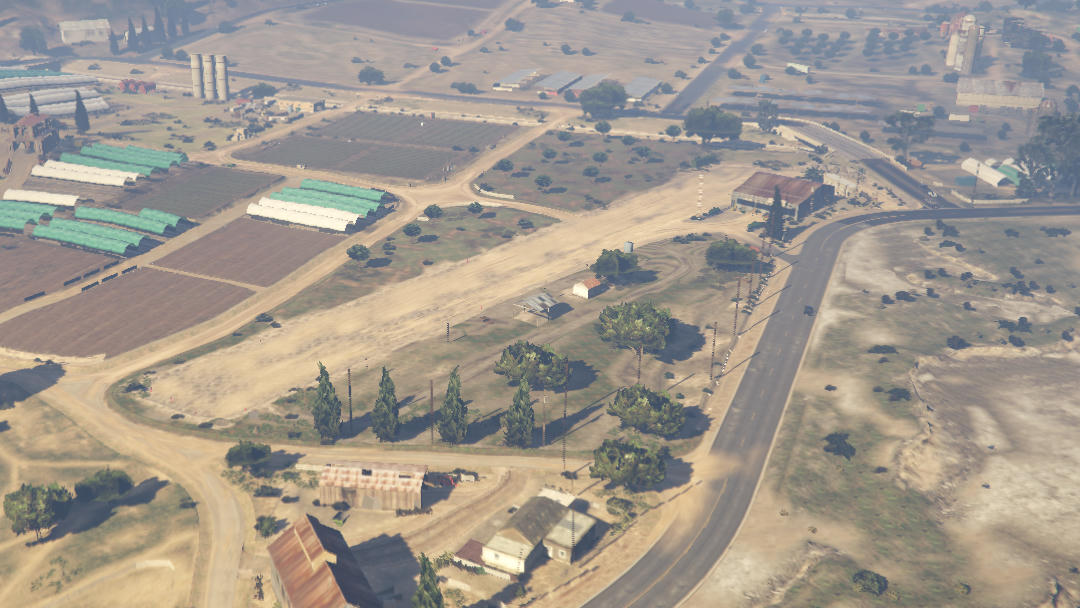 Aerial of McKenzie Field dirt strip in Grapeseed